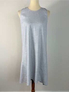 Theory Adlerdale Linen Blend Grey Sleeveless High Low Hem Shift Midi Dress 8